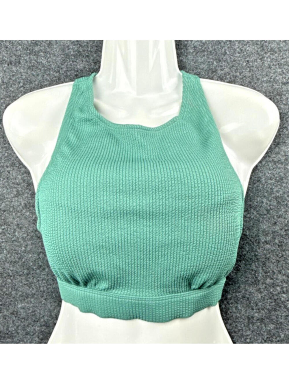 Nike Women Swim Ribbed High-Neck Swim Top in Mint Green